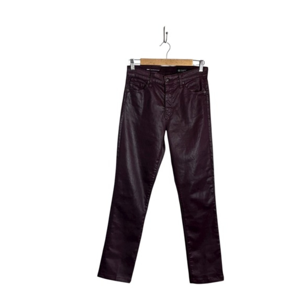 AG Mari High-Rise Slim Straight Coated Stretch Denim in Pinot Noir Size 27